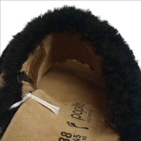 🆕 BIRKENSTOCK PAPILLIO "NAMICA" BLACK TEDDY SHEARLING WOOL OPEN TOE WEDGE MULES - Picture 9 of 16